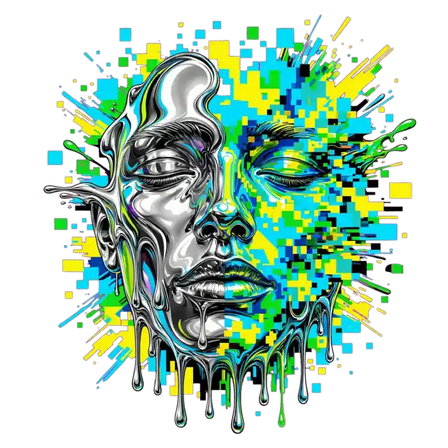Fusione Digitale Volto Cyber Cromato – felpa cyberpunk uomo