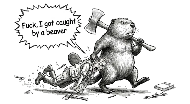 Caught By A Beaver Funny Meme T-Shirt