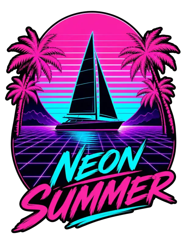 Neonowa Letnia Żaglowka Synthwave Koszulka