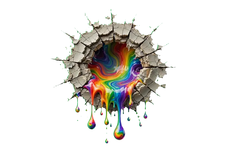 Esplosione di Vernice Arcobaleno Muro Crepato – poster cyberpunk