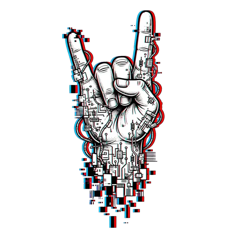 Mano Rock Cibernetica Glitch Art Felpa