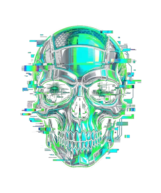 Cybernetischer Glitch Totenkopf Hoodie
