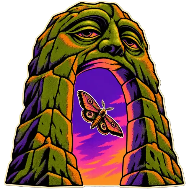 Camiseta de puerta de piedra mística y polilla