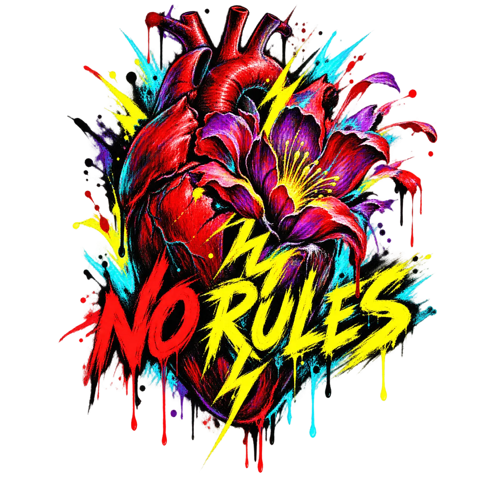 Cœur Anatomique Fleur No Rules Style Tatouage – t shirt imprimé