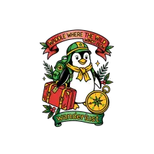 Pingouin Voyageur Style Tatouage Traditionnel Wanderlust