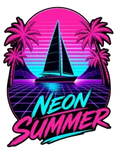 Neon Summer Synthwave Sailboat T-Shirt